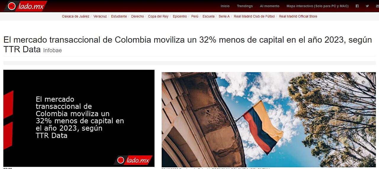 El mercado transaccional de Colombia moviliza un 32% menos de capital en el ao 2023, segn TTR Data